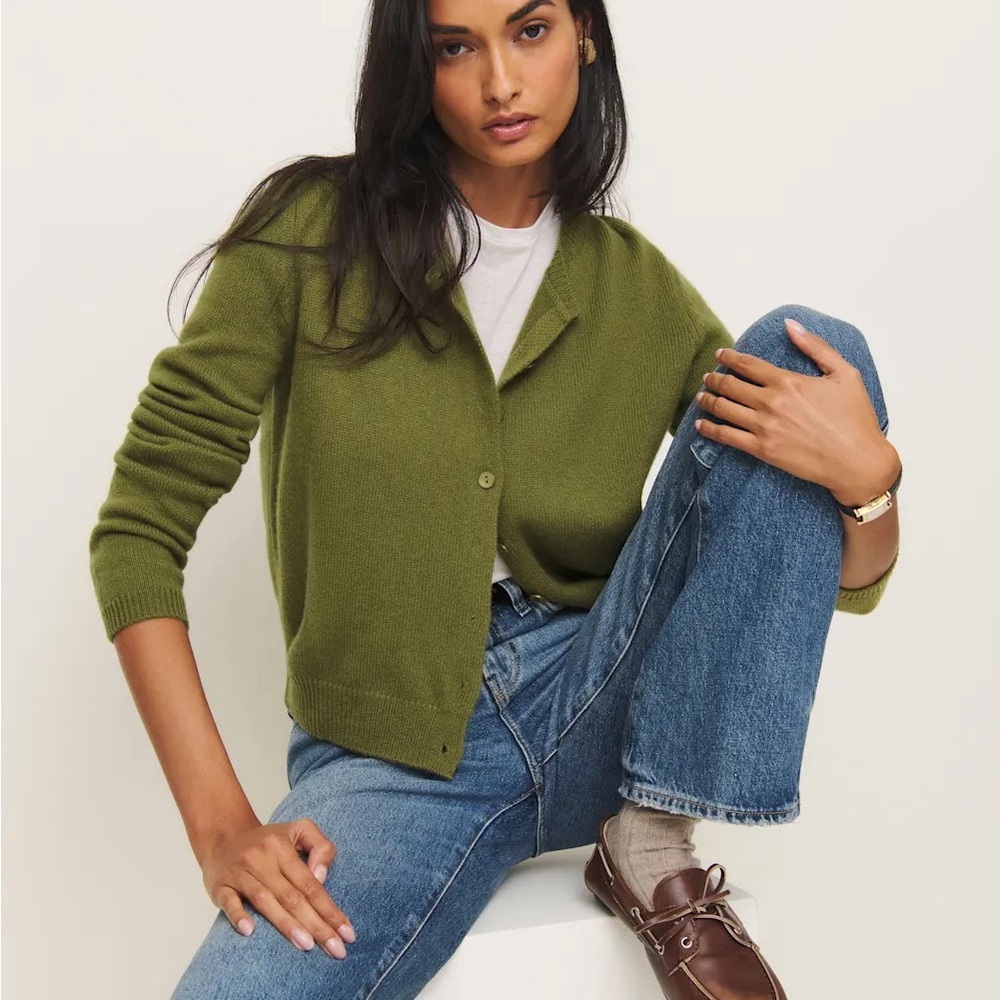 Reformation Clara Cashmere Crew Cardigan in Pear